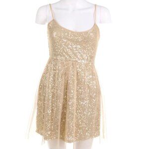 Irreplaceable Sparkly Sequin Tulle Cocktail Camisole Mini Dress Juniors M Gold